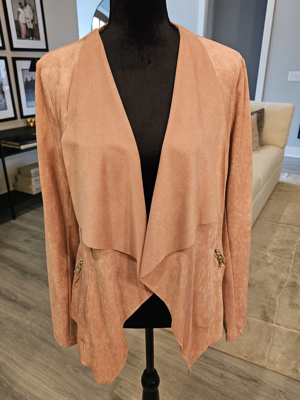 Adrienne Vittadini Draped Open-Front Blazer in Dusty Rose